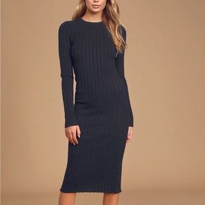Lulus The Best Yet black ribbed bodycon sweater dress